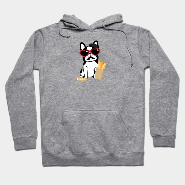 French Bulldog with Baguettes and Beret Hoodie by JileeArt